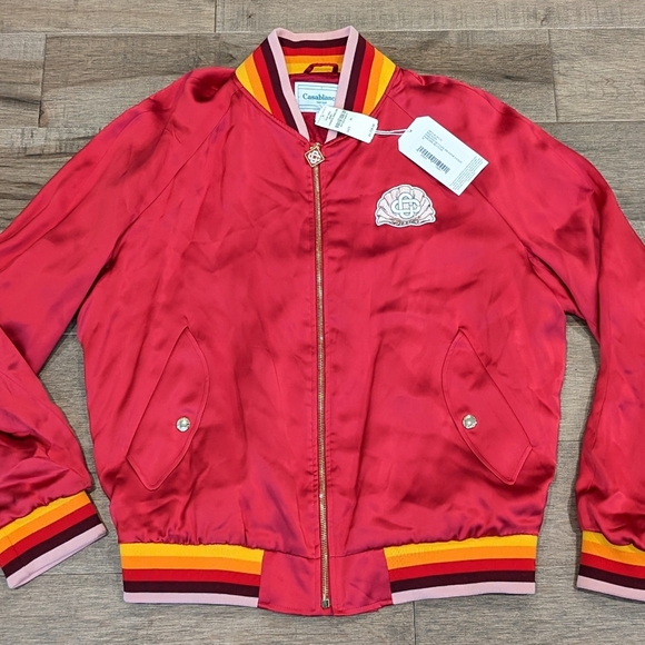 Mens Casablanca Souvenir Swan Emblem Viscose Jacket Red